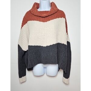 POL Chenille Colorblock Cowl Neck Boxy Chunky Knit Sweater Size Large
